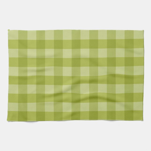 Grönt gingham kökshandduk (Horisontell)
