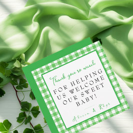 Grönt Gingham Labor & Delivery NICU Hospital Tack Kort