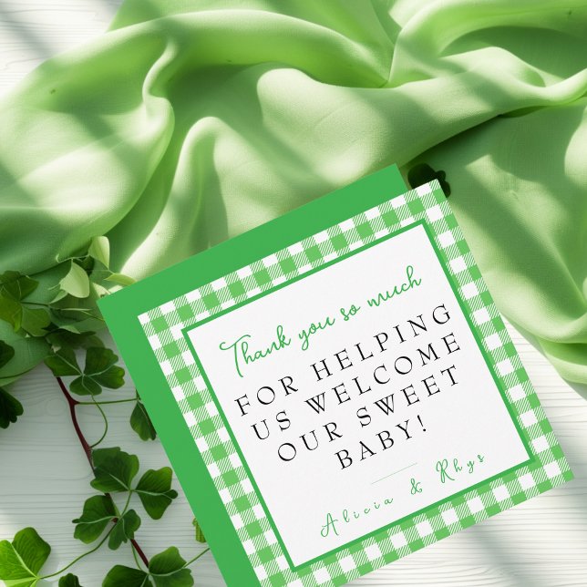 Grönt Gingham Labor & Delivery NICU Hospital Tack Kort (Green Gingham Labor & Delivery NICU Hospital Thank You Card)