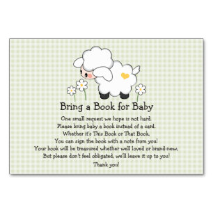 Grönt Gingham LAMB BABY SHOWER BOK REQUEST CARD Bordsnummer