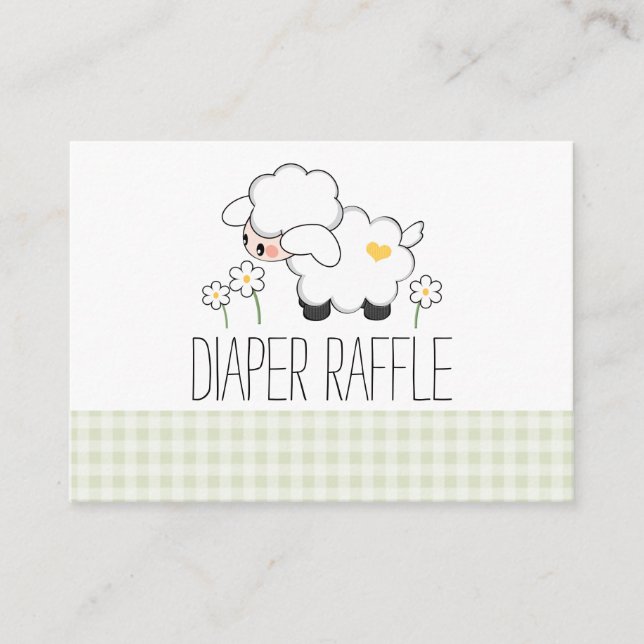 Grönt Gingham Lamb Diaper Raffle Biljett Tilläggskort (Framsida)