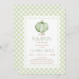 Grönt Gingham Little Pumpkin Baby Shower Inbjudan