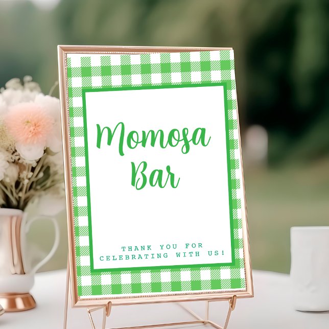 Grönt Gingham ’Momosa’ Mimosa Pub Bordsnummer (Green Gingham "Momosa" Mimosa Bar Table Number)