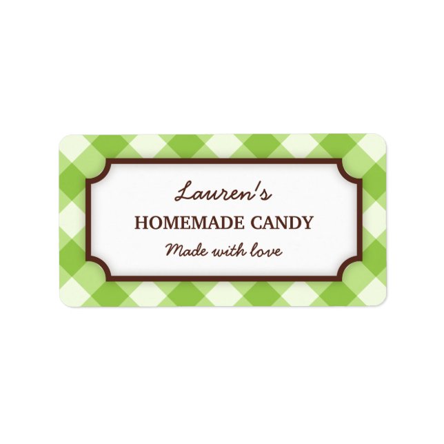 Grönt gingham mönster köksgräddning i burk adressetikett (Framsidan)