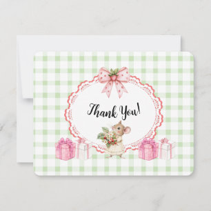 Grönt Gingham Mouse Baby Shower-Tack-ditt kort