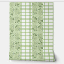 Grönt Gingham och Blommigt Motif Tapet