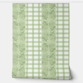 Grönt Gingham och Blommigt Motif Tapet