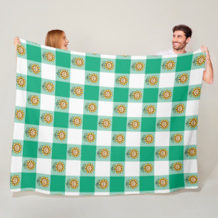 Grönt Gingham och Gula Solrosor Fleecefilt