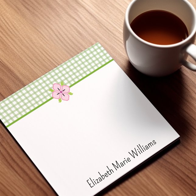 Grönt Gingham Rosa Blommigt Personlig  Post-it Block (Skapare uppladdad)