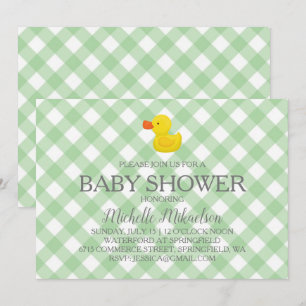 Grönt Gingham Rubber Duckie Baby Shower Inbjudningar