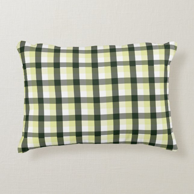 Grönt gingham-rutigt mönster prydnadskudde (Framsidan)