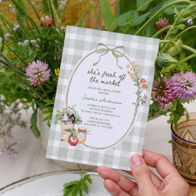 Grönt Gingham utanför Möhippan på marknaden Inbjudningar (Skapare uppladdad)