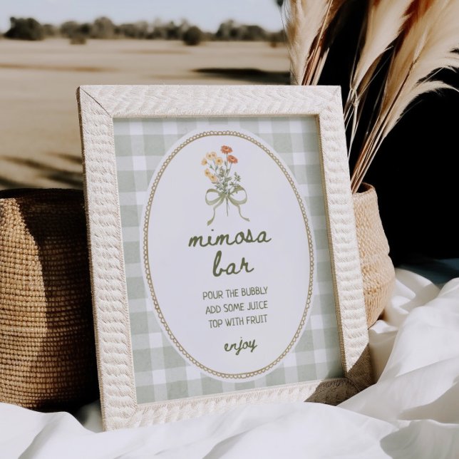 Grönt Gingham WildblomBouquet Mimosa Pub Poster (Skapare uppladdad)