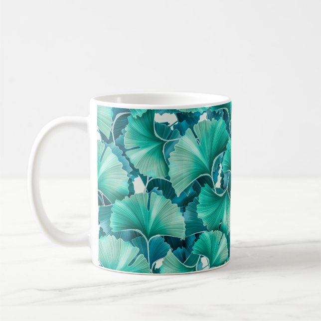 Grönt ginkgo biloba illustration mönster kaffemugg (Vänster)