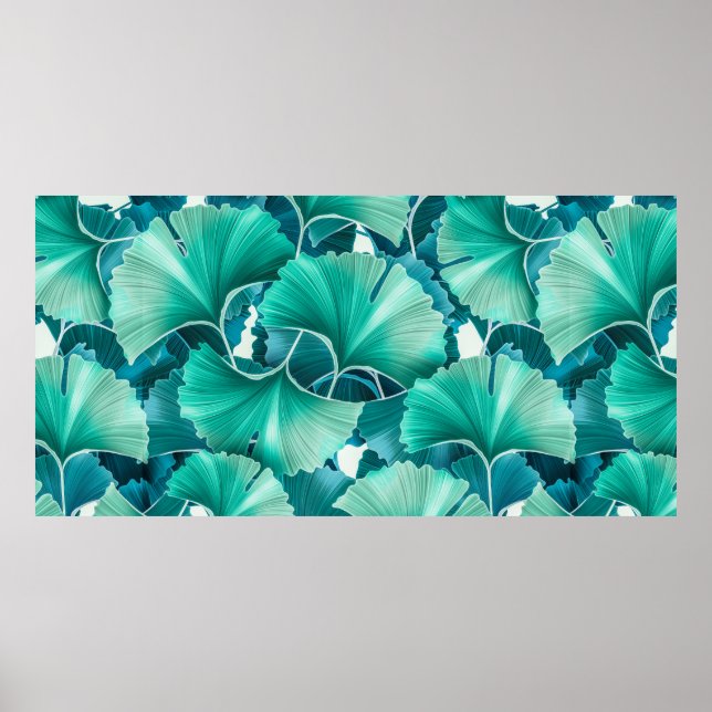 Grönt ginkgo biloba illustration mönster poster (Framsidan)