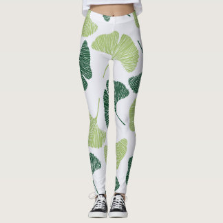 Grönt Ginkgo Biloba Seamless Mönster Leggings
