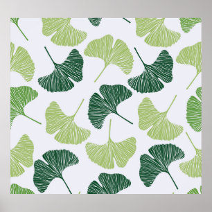 Grönt Ginkgo Biloba Seamless Mönster Poster