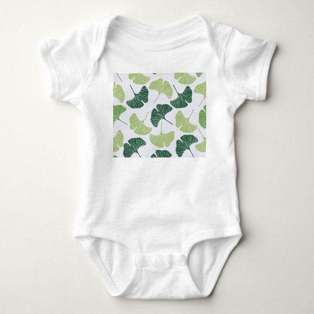 Grönt Ginkgo Biloba Seamless Mönster T Shirt (Framsida)