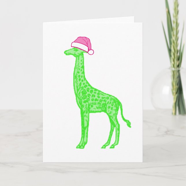 Grönt Giraffe med Rosa Santa Hat Kort (Framsida)
