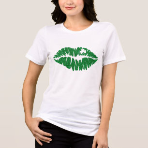 Grönt Girly Glitter Shamrock Läppar Sankt Patric T Shirt