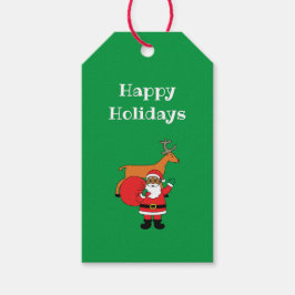 Grönt Glad helg African American Jultomten Presentetikett