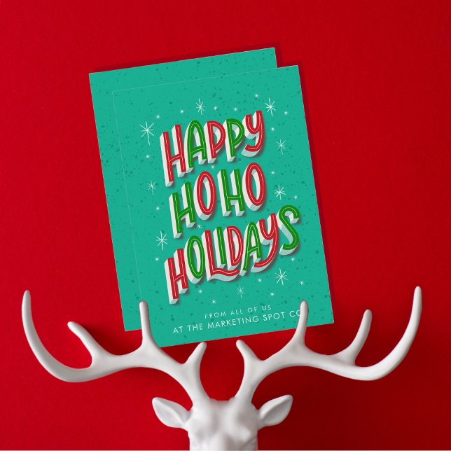 Grönt Glad helg Business-jul Julkort (Personalize your holiday 5 x 7 inches card with company name, logo and greetings.)
