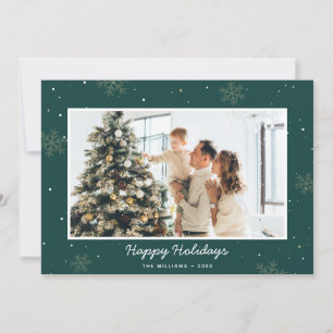 Grönt Glad helg Family Photo Snowflake Julkort
