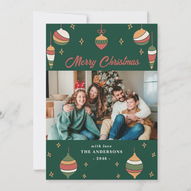 Grönt Glatta fotoporten Juli-familjen Julkort (Framsida)