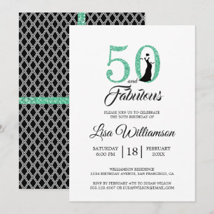 Grönt Glitter 50 Fabulous   50:e Födelsedagsfesten Inbjudningar