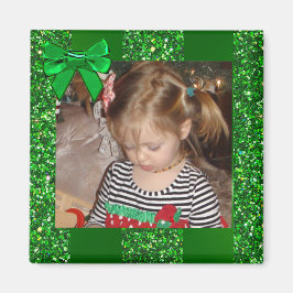 Grönt Glitter Bow Personlig - Julmagnet Magnet
