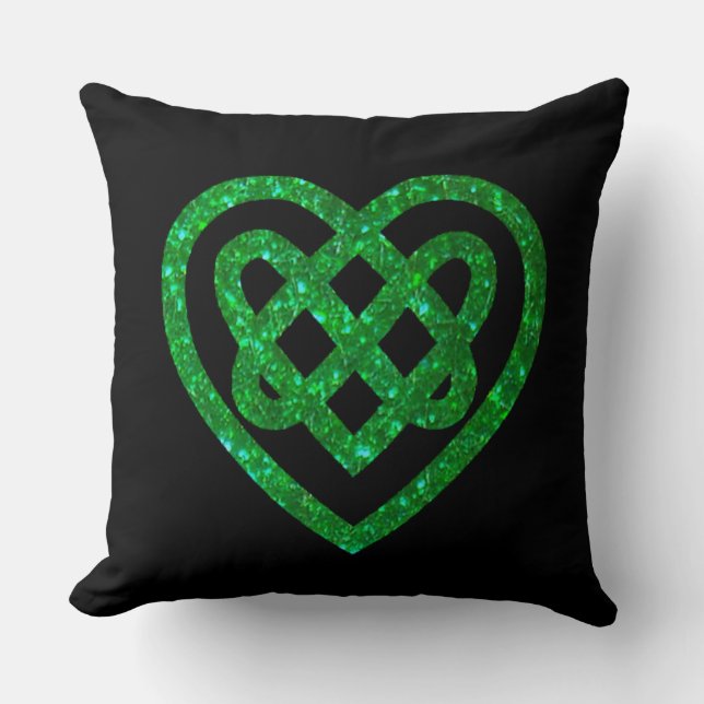 Grönt Glitter Celtic Heart Knot Dekorativ kudde (Framsida)