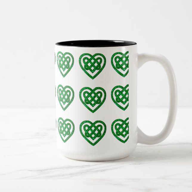 Grönt Glitter Celtic Heart Knot Mönster Mugg (Höger)