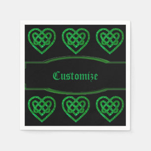 Grönt Glitter Celtic Heart Knot Mönster Napkins Pappersservett