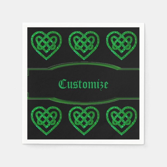 Grönt Glitter Celtic Heart Knot Mönster Napkins Pappersservett (Framsidan)