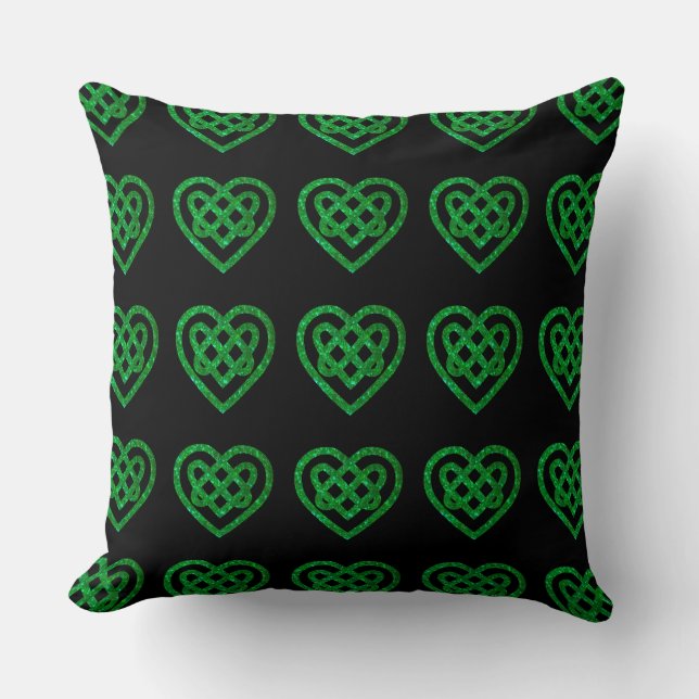 Grönt Glitter Celtic Heart Knot Mönster Pillow Kudde (Framsida)