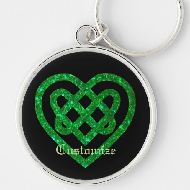 Grönt Glitter Celtic Heart Knot Nyckelring (Framsidan)
