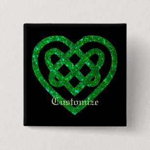 Grönt Glitter Celtic Heart Knot Square Butare Butt Knapp