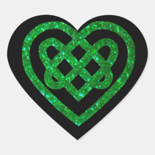 Grönt Glitter Celtic Heart Knot Stickers Hjärtformat Klistermärke