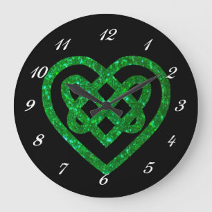 Grönt Glitter Celtic Heart Knot Wall Clock Stor Klocka
