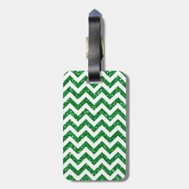 Grönt Glitter Chevron Mönster Bagagebricka (Baksidan Lodrät)