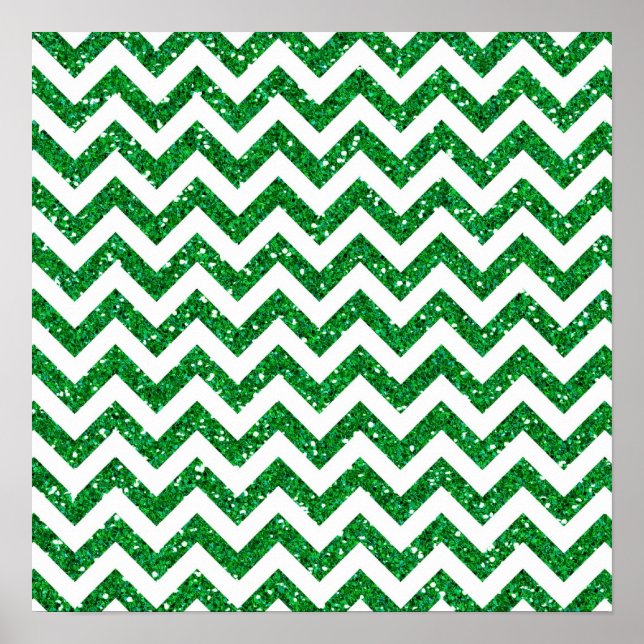 Grönt Glitter Chevron Mönster Poster (Framsidan)