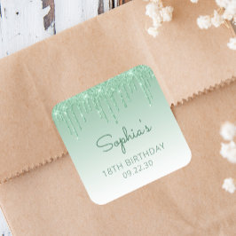 Grönt Glitter dropp 18:e födelsedagstorget Fyrkantigt Klistermärke