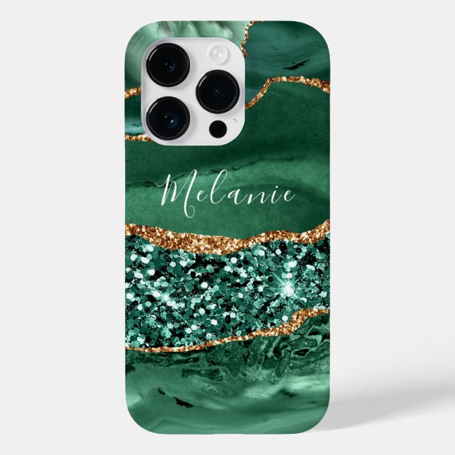Grönt Glitter Emerald Custom Name iphone case (Baksida)