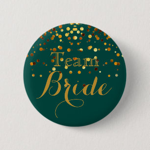 Grönt Glitter Faux Foil Bröllop Team Bride Knapp