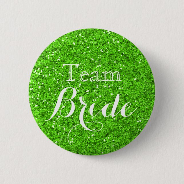 Grönt Glitter Faux Foil Bröllop Team Bride Knapp (Framsida)