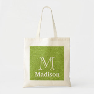 Grönt glitter faux personlig monogram tygkasse