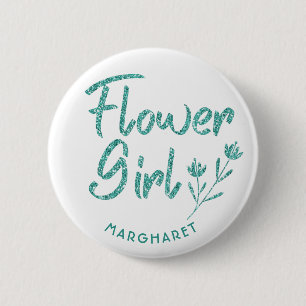 Grönt Glitter Flower Girl Möhippa pin Knapp