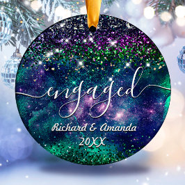 Grönt glitter, gift lila julgransprydnad keramik