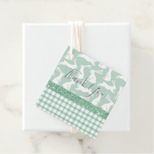 Grönt Glitter Gingham Play Rabbits Tack Gåvor Etiketter