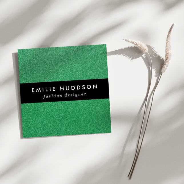 Grönt Glitter, Gnistra, Glitter Fyrkantigt Visitkort (Skapare uppladdad)